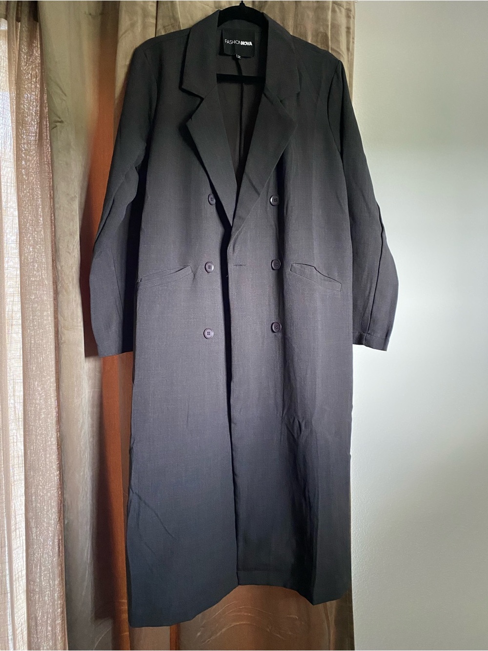 Fashion Nova charcoal Double-Breasted Trench Coat/NWOT